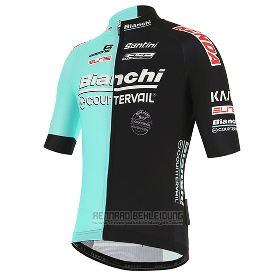 2019 Fahrradbekleidung Bianchi Countervail Shwarz Grun Trikot Kurzarm und Tragerhose